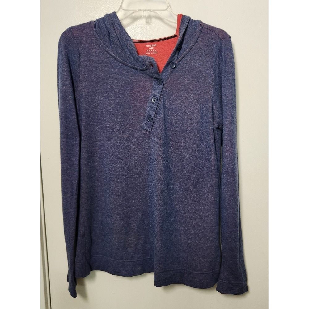 Horny Toad Women's Pullover Hoodie Asymmetrical Henley Blue Red Small Organic